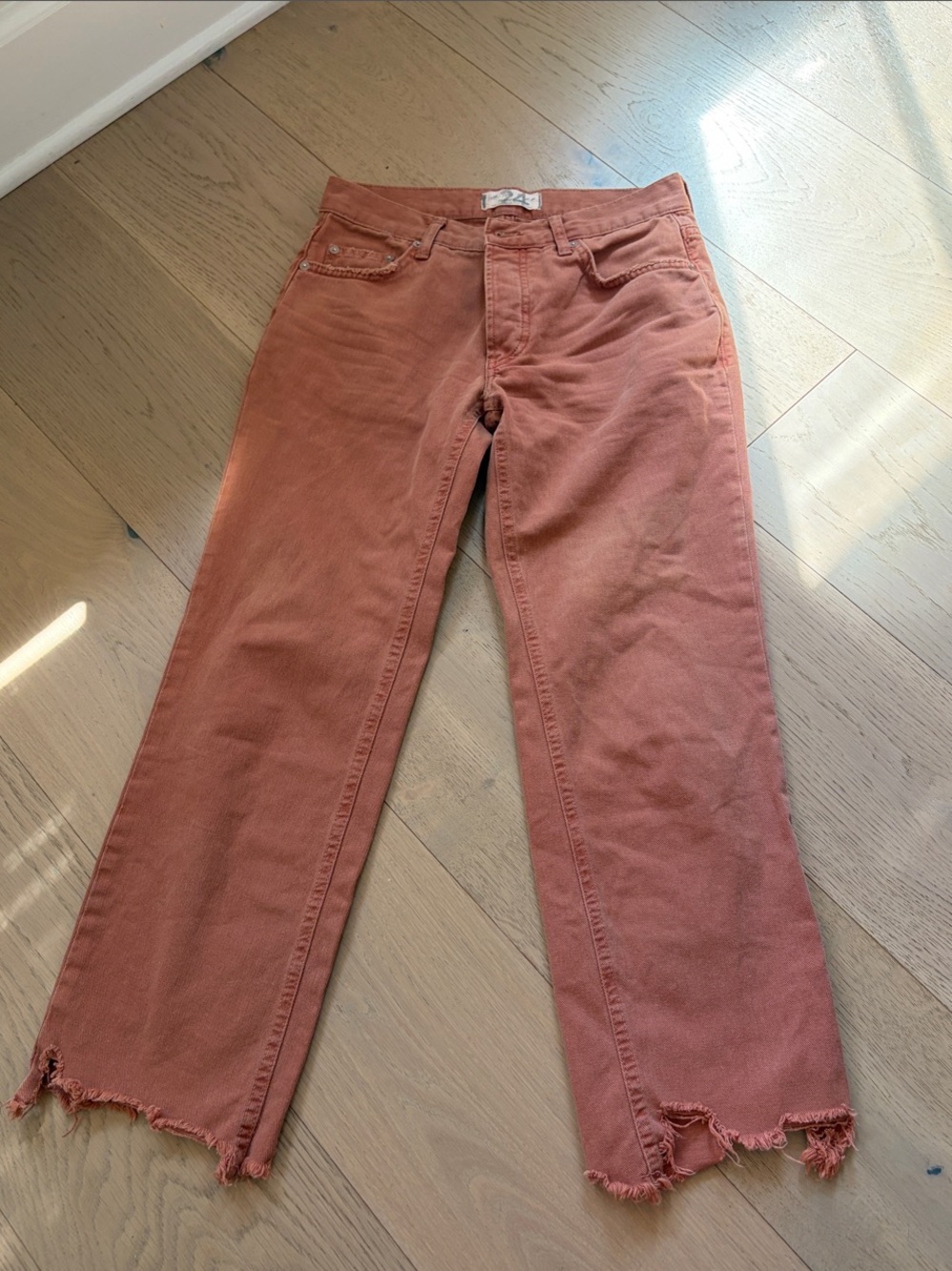 Free People Frayed Hem Cropped Jeans in Rusty Terracotta